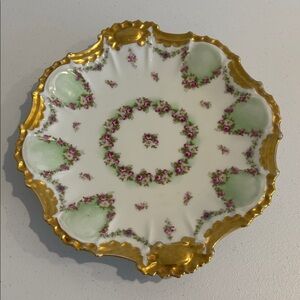 LIMOGES Coronet vintage Floral Gold tone Trim Decorative Plate made in France